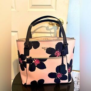 Kate Spade Black and Pink Floral Zipper Tote